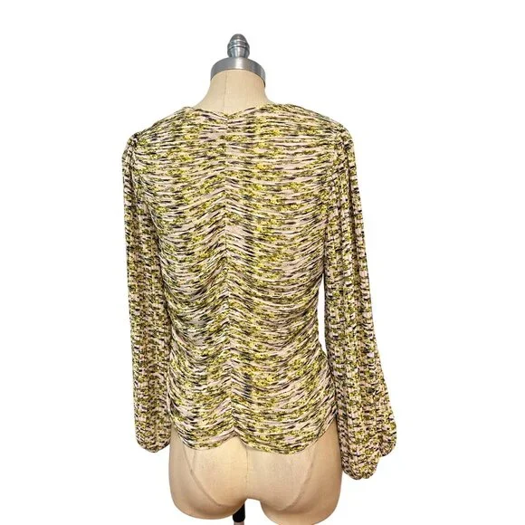 White House Black Market Long Sleeve Pleated Keyhole Blouse 8 10 - Picture 7 of 9